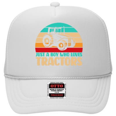 Farm Lifestyle Just A Boy Who Loves Tractors High Crown Mesh Back Trucker Hat