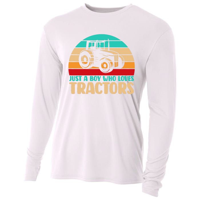 Farm Lifestyle Just A Boy Who Loves Tractors Cooling Performance Long Sleeve Crew