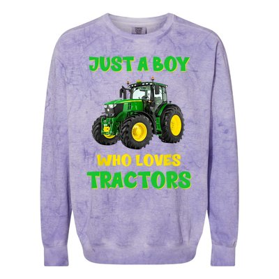 Farm Lifestyle Just A Boy Who Loves Tractors Boy Teens Colorblast Crewneck Sweatshirt