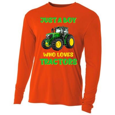 Farm Lifestyle Just A Boy Who Loves Tractors Boy Teens Cooling Performance Long Sleeve Crew