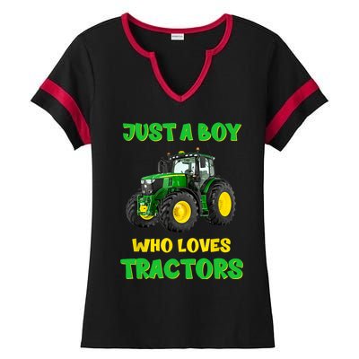 Farm Lifestyle Just A Boy Who Loves Tractors Boy Teens Ladies Halftime Notch Neck Tee