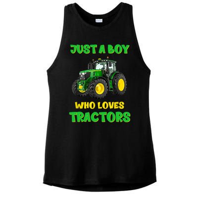 Farm Lifestyle Just A Boy Who Loves Tractors Boy Teens Ladies PosiCharge Tri-Blend Wicking Tank