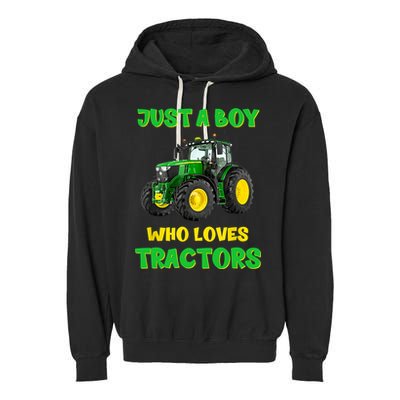 Farm Lifestyle Just A Boy Who Loves Tractors Boy Teens Garment-Dyed Fleece Hoodie