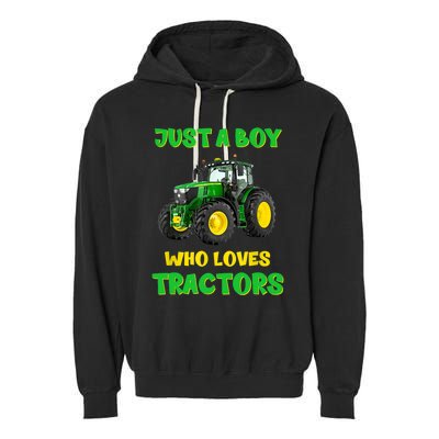 Farm Lifestyle Just A Boy Who Loves Tractors Boy Teens Garment-Dyed Fleece Hoodie