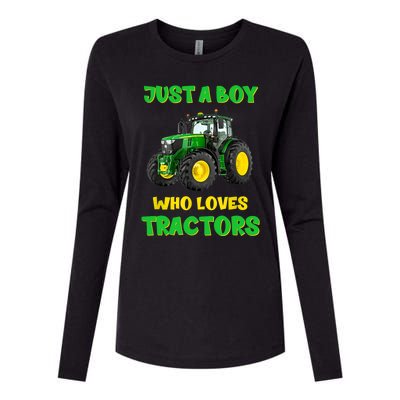 Farm Lifestyle Just A Boy Who Loves Tractors Boy Teens Womens Cotton Relaxed Long Sleeve T-Shirt