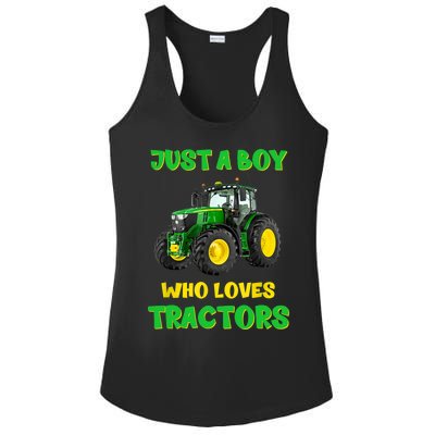 Farm Lifestyle Just A Boy Who Loves Tractors Boy Teens Ladies PosiCharge Competitor Racerback Tank