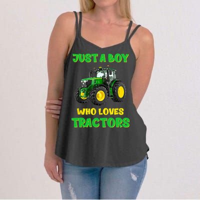 Farm Lifestyle Just A Boy Who Loves Tractors Boy Teens Women's Strappy Tank