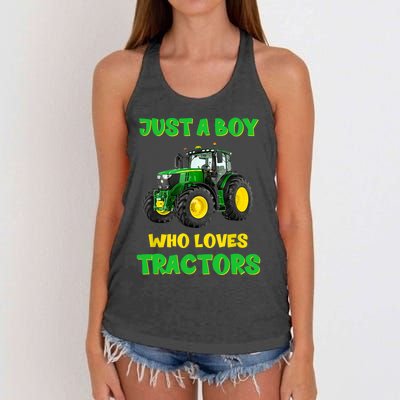 Farm Lifestyle Just A Boy Who Loves Tractors Boy Teens Women's Knotted Racerback Tank