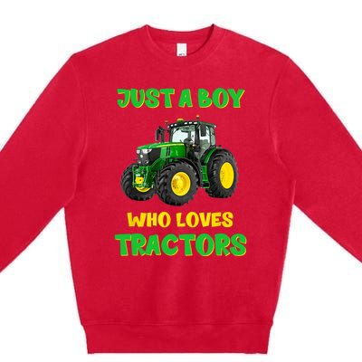 Farm Lifestyle Just A Boy Who Loves Tractors Boy Teens Premium Crewneck Sweatshirt