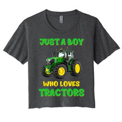 Farm Lifestyle Just A Boy Who Loves Tractors Boy Teens Women's Crop Top Tee