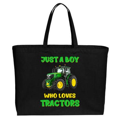 Farm Lifestyle Just A Boy Who Loves Tractors Boy Teens Cotton Canvas Jumbo Tote