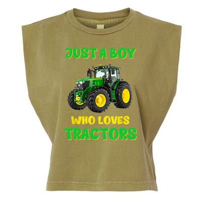 Farm Lifestyle Just A Boy Who Loves Tractors Boy Teens Garment-Dyed Women's Muscle Tee