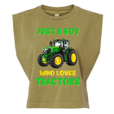 Farm Lifestyle Just A Boy Who Loves Tractors Boy Teens Garment-Dyed Women's Muscle Tee