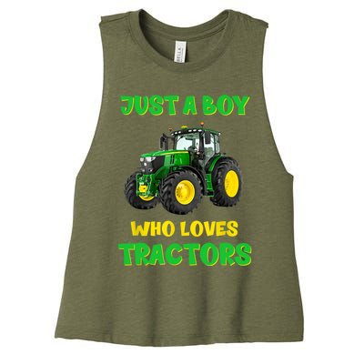 Farm Lifestyle Just A Boy Who Loves Tractors Boy Teens Women's Racerback Cropped Tank