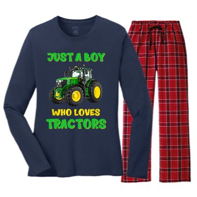 Farm Lifestyle Just A Boy Who Loves Tractors Boy Teens Women's Long Sleeve Flannel Pajama Set 