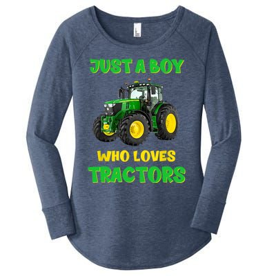 Farm Lifestyle Just A Boy Who Loves Tractors Boy Teens Women's Perfect Tri Tunic Long Sleeve Shirt