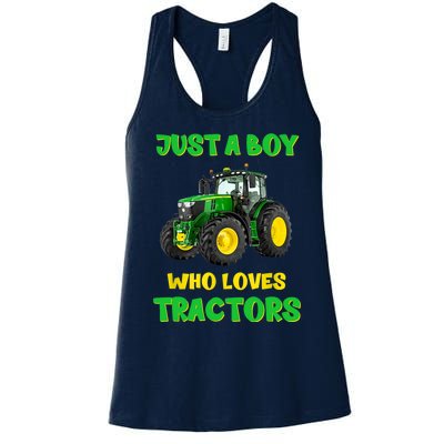 Farm Lifestyle Just A Boy Who Loves Tractors Boy Teens Women's Racerback Tank