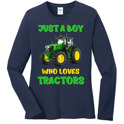 Farm Lifestyle Just A Boy Who Loves Tractors Boy Teens Ladies Long Sleeve Shirt