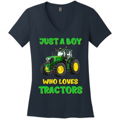 Farm Lifestyle Just A Boy Who Loves Tractors Boy Teens Women's V-Neck T-Shirt