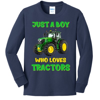 Farm Lifestyle Just A Boy Who Loves Tractors Boy Teens Kids Long Sleeve Shirt