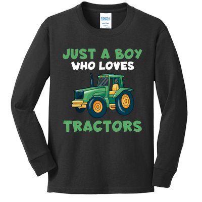 Farm Lifestyle Just A Boy Who Loves Tractors Kids Long Sleeve Shirt