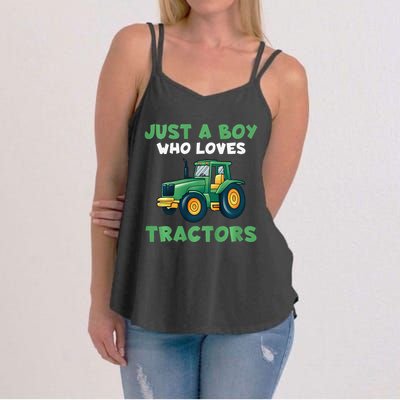 Farm Lifestyle Just A Boyss Who Loves Tractors Women's Strappy Tank