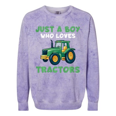 Farm Lifestyle Just A Boy Who Loves Tractors Colorblast Crewneck Sweatshirt