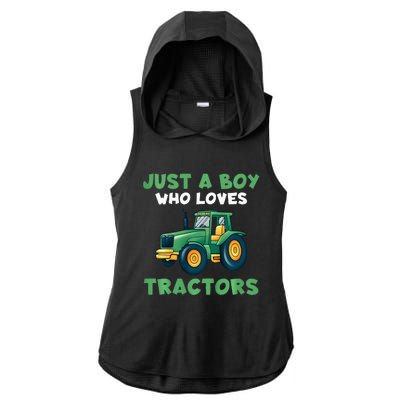 Farm Lifestyle Just A Boy Who Loves Tractors Ladies PosiCharge Tri-Blend Wicking Draft Hoodie Tank