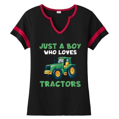 Farm Lifestyle Just A Boy Who Loves Tractors Ladies Halftime Notch Neck Tee