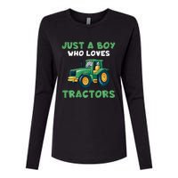 Farm Lifestyle Just A Boy Who Loves Tractors Womens Cotton Relaxed Long Sleeve T-Shirt