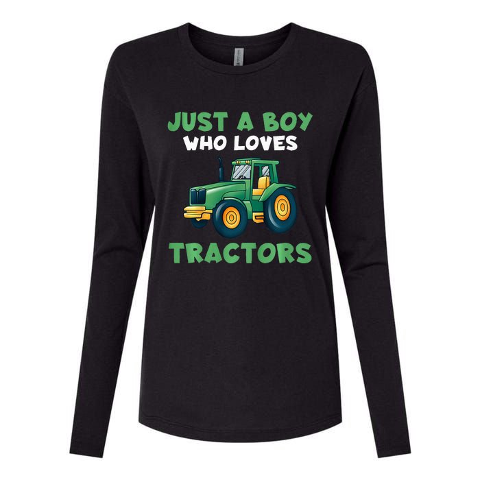 Farm Lifestyle Just A Boy Who Loves Tractors Womens Cotton Relaxed Long Sleeve T-Shirt