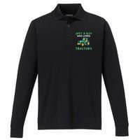 Farm Lifestyle Just A Boy Who Loves Tractors Performance Long Sleeve Polo