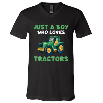 Farm Lifestyle Just A Boy Who Loves Tractors V-Neck T-Shirt