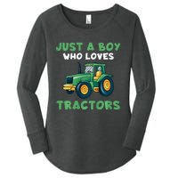 Farm Lifestyle Just A Boy Who Loves Tractors Women's Perfect Tri Tunic Long Sleeve Shirt