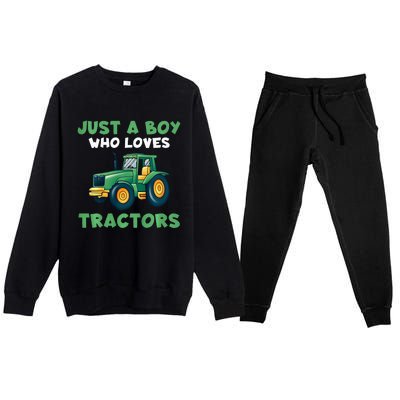 Farm Lifestyle Just A Boy Who Loves Tractors Premium Crewneck Sweatsuit Set