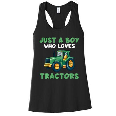 Farm Lifestyle Just A Boy Who Loves Tractors Women's Racerback Tank