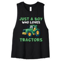 Farm Lifestyle Just A Boy Who Loves Tractors Women's Racerback Cropped Tank