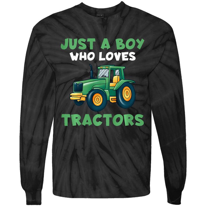 Farm Lifestyle Just A Boy Who Loves Tractors Tie-Dye Long Sleeve Shirt