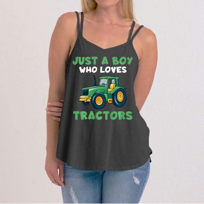 Farm Lifestyle Just A Boy Who Loves Tractors Women's Strappy Tank