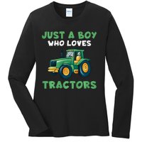 Farm Lifestyle Just A Boy Who Loves Tractors Ladies Long Sleeve Shirt