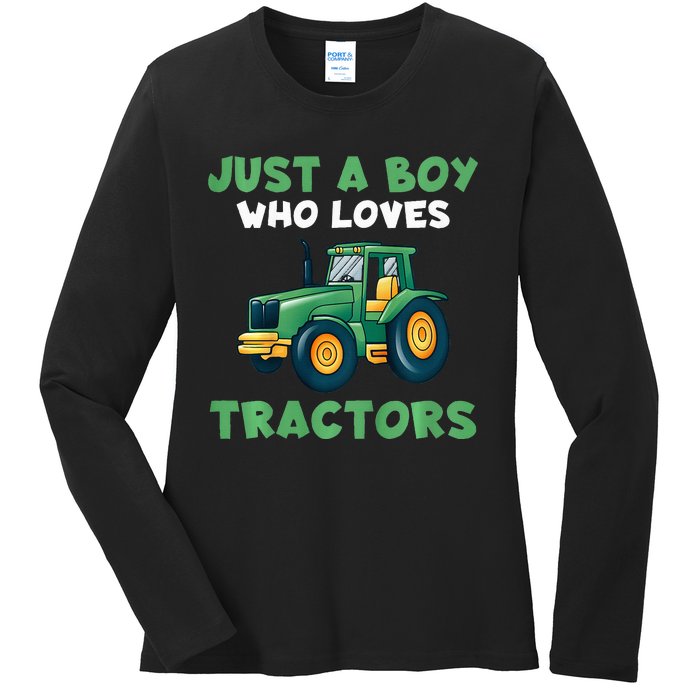 Farm Lifestyle Just A Boy Who Loves Tractors Ladies Long Sleeve Shirt