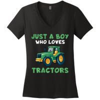 Farm Lifestyle Just A Boy Who Loves Tractors Women's V-Neck T-Shirt