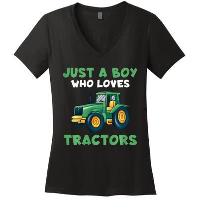 Farm Lifestyle Just A Boy Who Loves Tractors Women's V-Neck T-Shirt