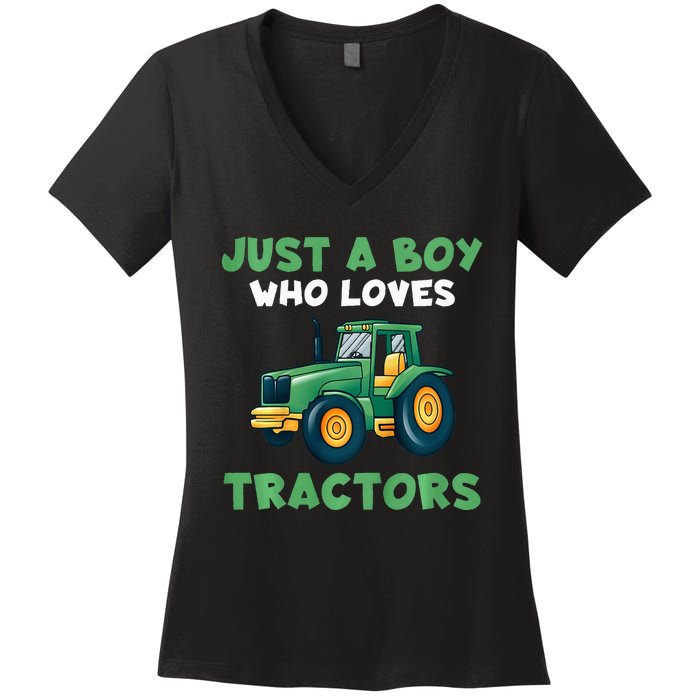 Farm Lifestyle Just A Boy Who Loves Tractors Women's V-Neck T-Shirt