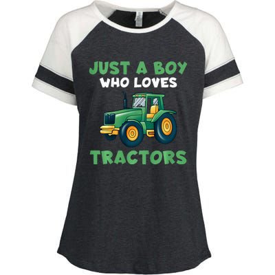 Farm Lifestyle Just A Boy Who Loves Tractors Enza Ladies Jersey Colorblock Tee