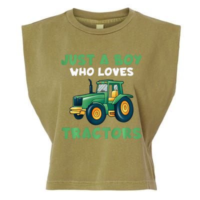 Farm Lifestyle Just A Boy Who Loves Tractors Garment-Dyed Women's Muscle Tee