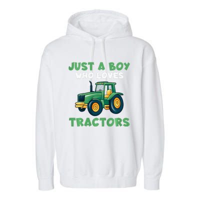 Farm Lifestyle Just A Boy Who Loves Tractors Garment-Dyed Fleece Hoodie