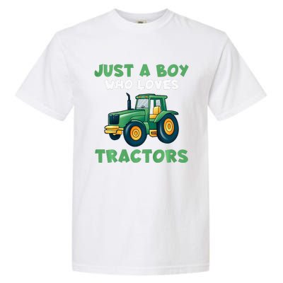 Farm Lifestyle Just A Boy Who Loves Tractors Garment-Dyed Heavyweight T-Shirt