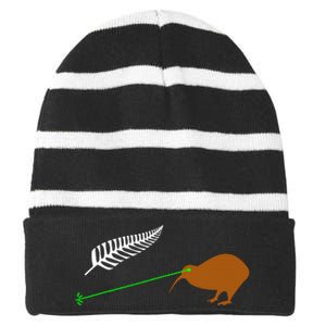 Funny Laser Kiwi Flag New Zealand Popular Choice Striped Beanie with Solid Band