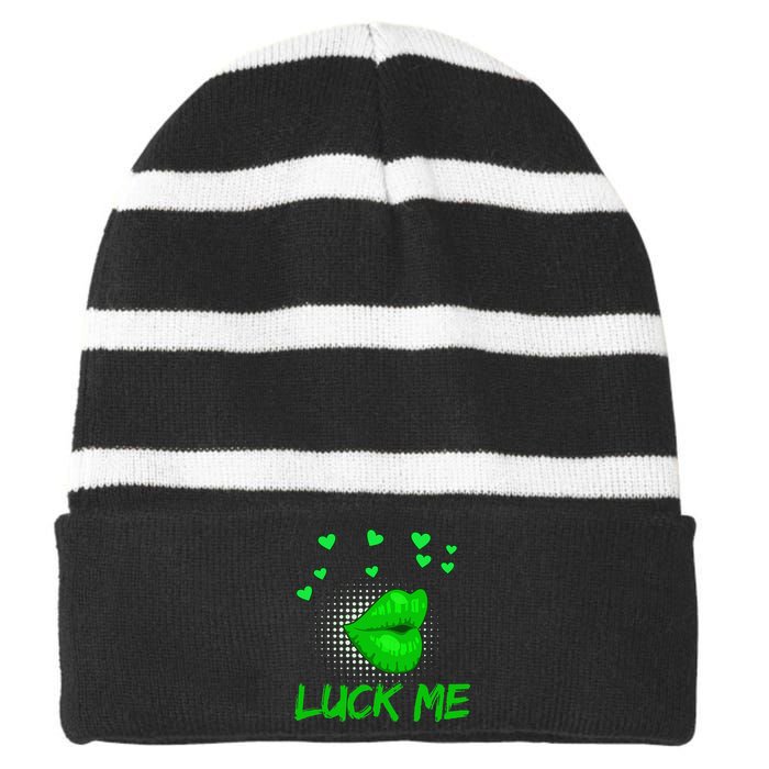 Funny Luckiest Kisser St Patrick's Day Best Gift For Women Striped Beanie with Solid Band